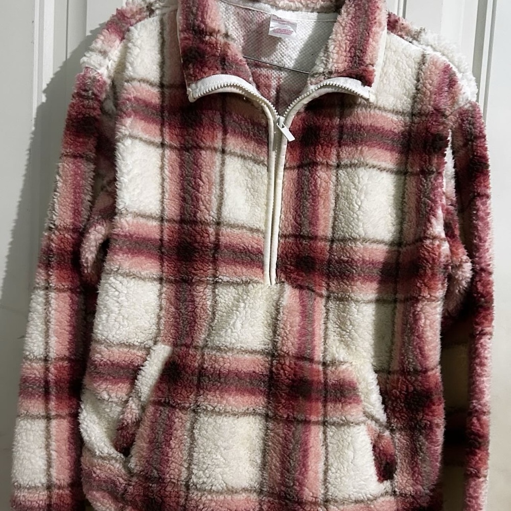 Plaid Teddy Jacket in Cream and Pink